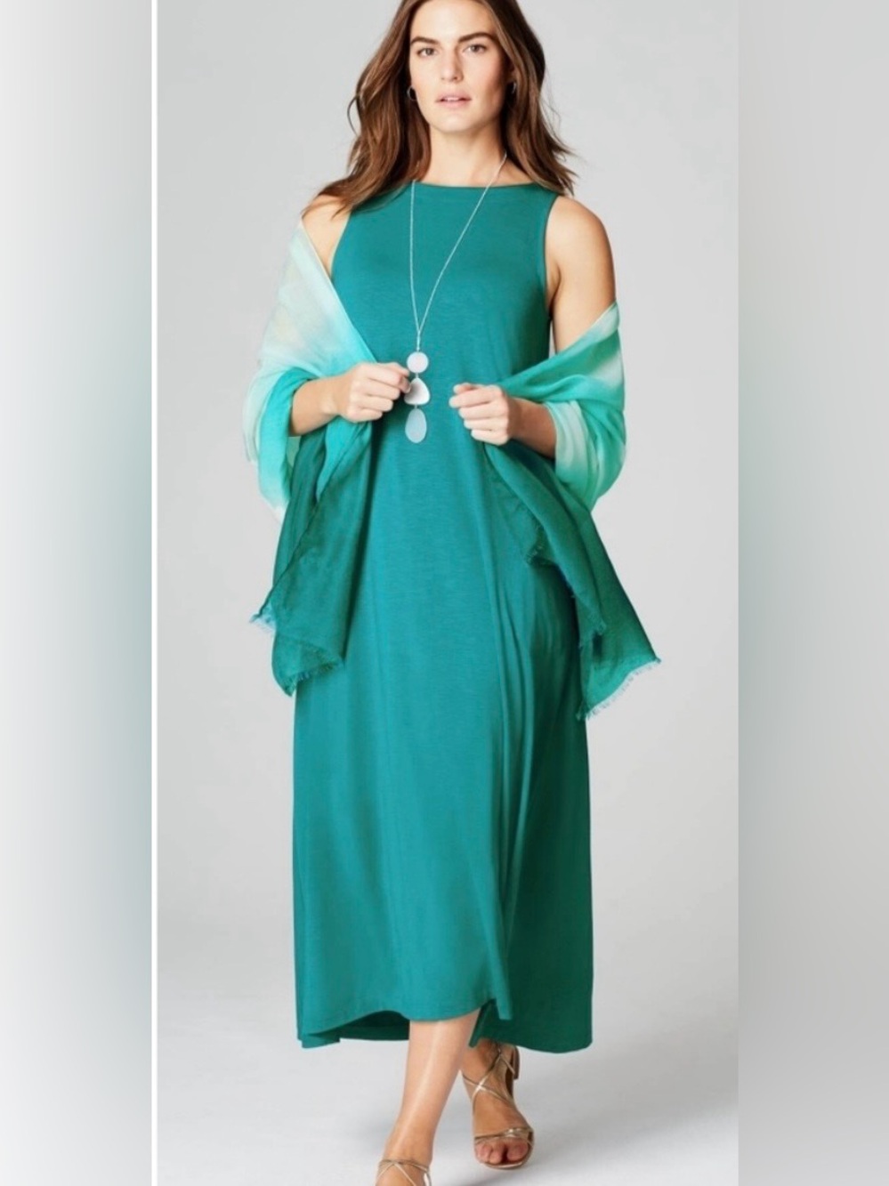J. Jill Boatneck Elliptical Knit Maxi Dress Sleeveless with Pockets Teal XL - Picture 2 of 10